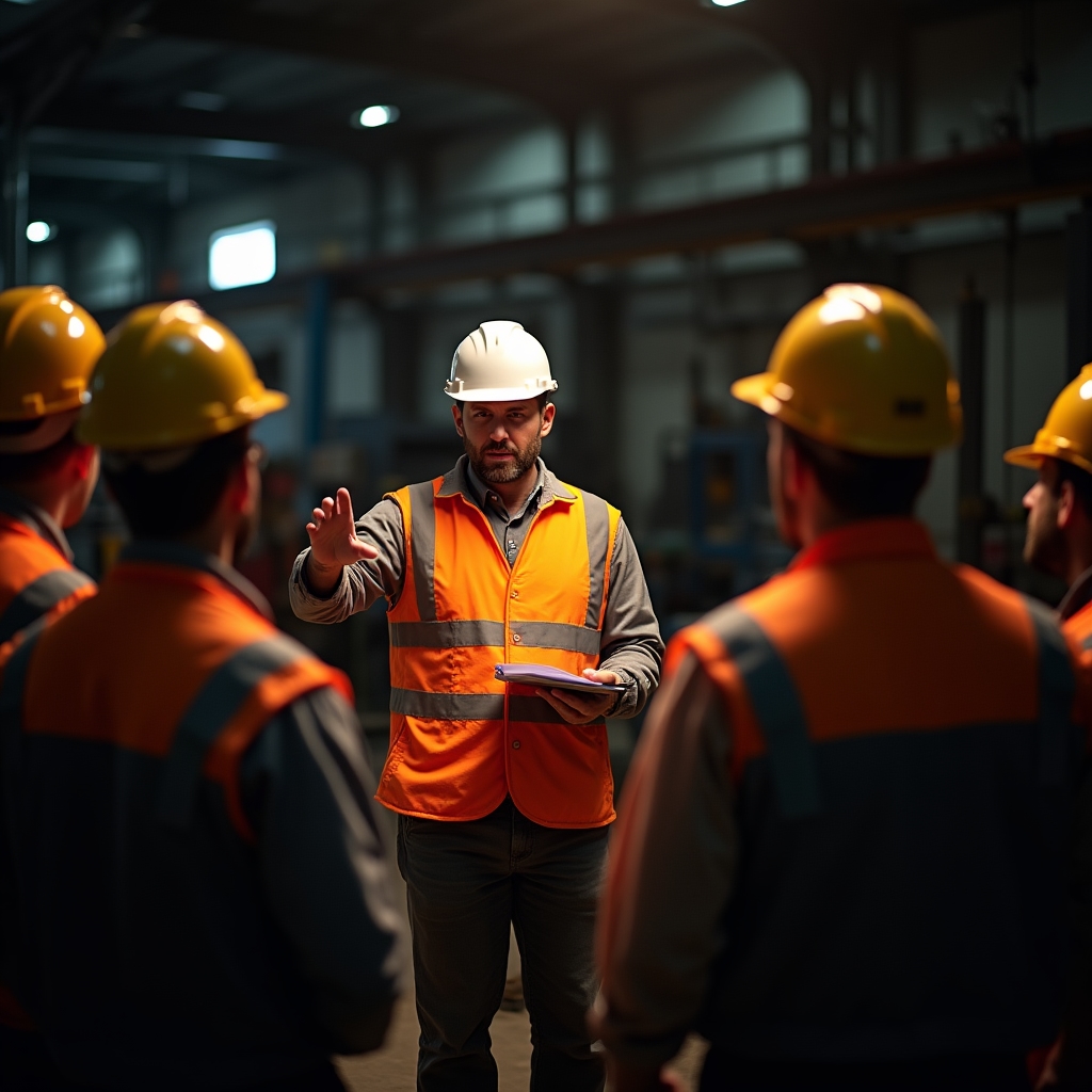 Мастер участка проводит инструктаж бригады